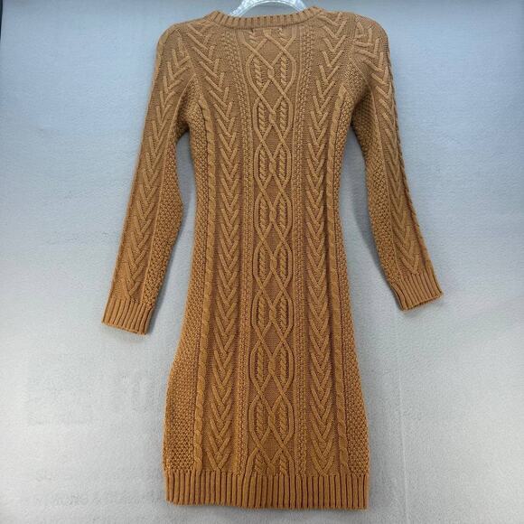 Mak Sweaters Dresses & Skirts - MAK Cable Knit Sweater Dress Long Sleeve Camel Color MK3451
